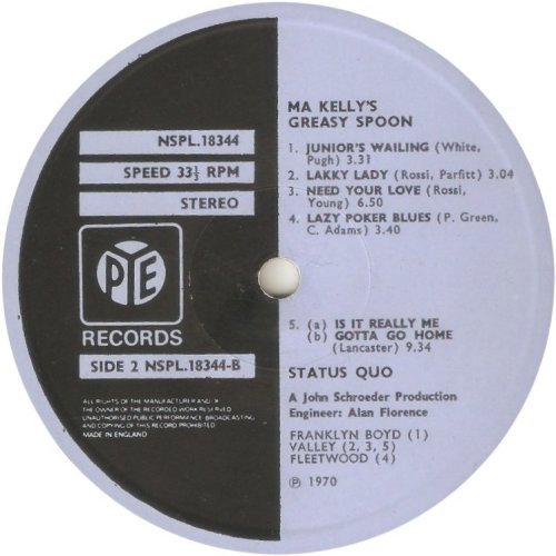 MA KELLY'S GREASY SPOON Second pressing - Blue Pye Label Side B