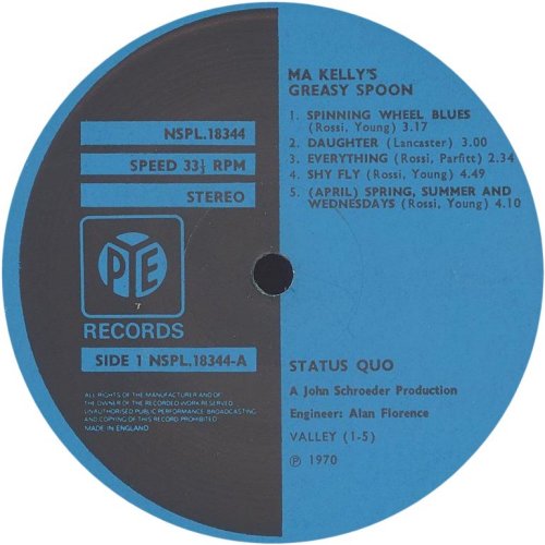 MA KELLY'S GREASY SPOON Third pressing - Dark Blue Pye Label Side A