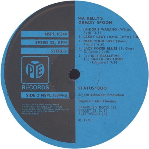 MA KELLY'S GREASY SPOON Third pressing - Dark Blue Pye Label Side B