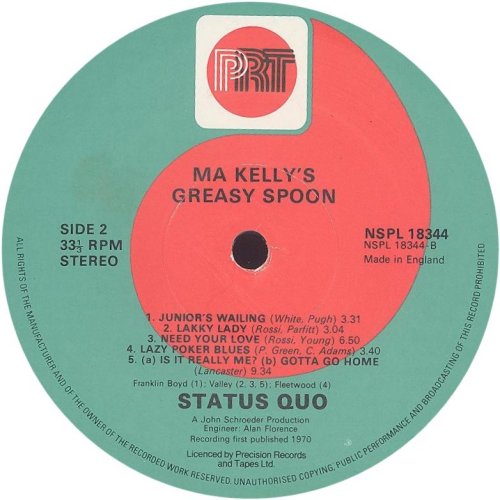 MA KELLY'S GREASY SPOON Reissue - Green / Red PRT label v2 Side B