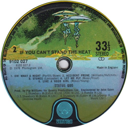 IF YOU CAN'T STAND THE HEAT First Issue - Spaceship label Side B