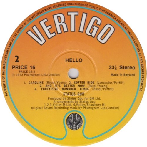 HELLO! (REISSUE) Orange / Yellow Label Side B