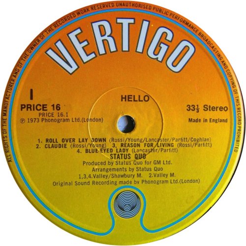 HELLO! (REISSUE) Orange / Yellow Label - minor variation Side A