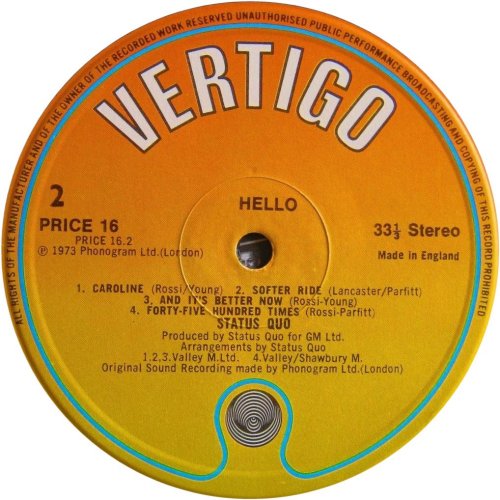 HELLO! (REISSUE) Orange / Yellow Label - minor variation Side B
