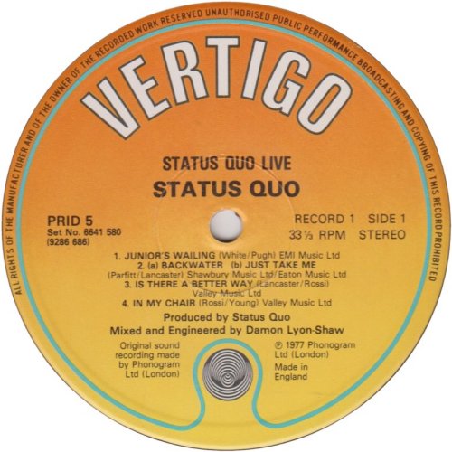 LIVE (REISSUE) Disc 1: Standard Orange / Yellow Label Side A