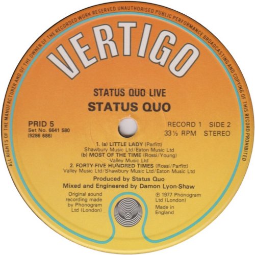 LIVE (REISSUE) Disc 1: Standard Orange / Yellow Label Side B
