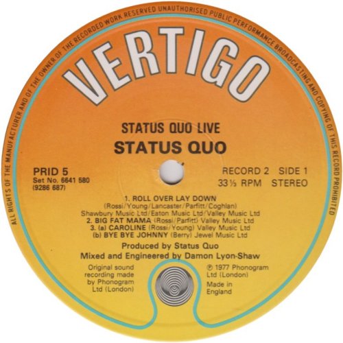 LIVE (REISSUE) Disc 2: Standard Orange / Yellow Label Side A
