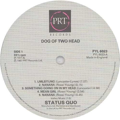 DOG OF TWO HEAD (1987 REISSUE) Standard label Side A