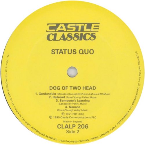 DOG OF TWO HEAD (1990 REISSUE) Standard label Side B