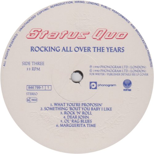 ROCKING ALL OVER THE YEARS Standard label: Disc 2 Side A