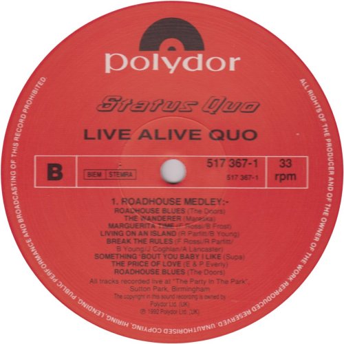 LIVE ALIVE QUO Standard label Side B