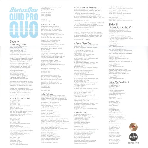 QUID PRO QUO (WHITE VINYL REISSUE) Inner Sleeve for disc 1 Side A