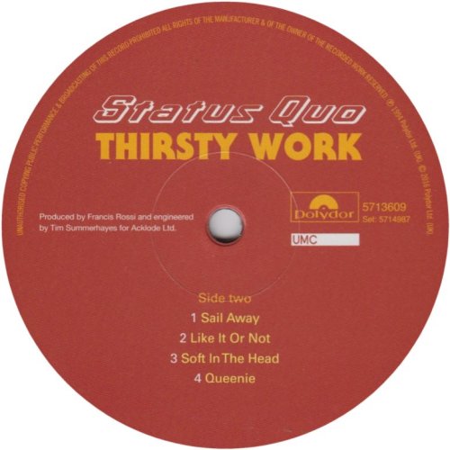 THE VINYL COLLECTION 1981 - 1996 (BOX SET) Label Disc 1: Thirsty Work Side B