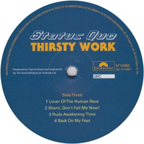 THE VINYL COLLECTION 1981 - 1996 (BOX SET) Label Disc 2: Thirsty Work Side A