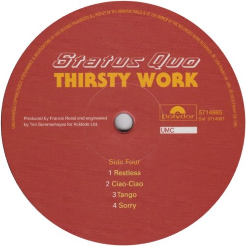THE VINYL COLLECTION 1981 - 1996 (BOX SET) Label Disc 2: Thirsty Work Side B