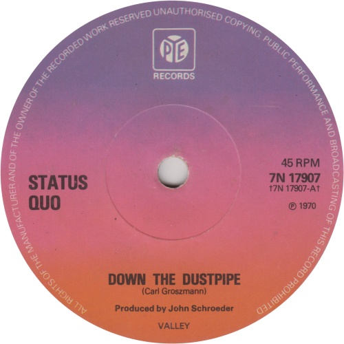 DOWN THE DUSTPIPE 1973 Reissue: Solid centre - Purple/Pink Label Side A