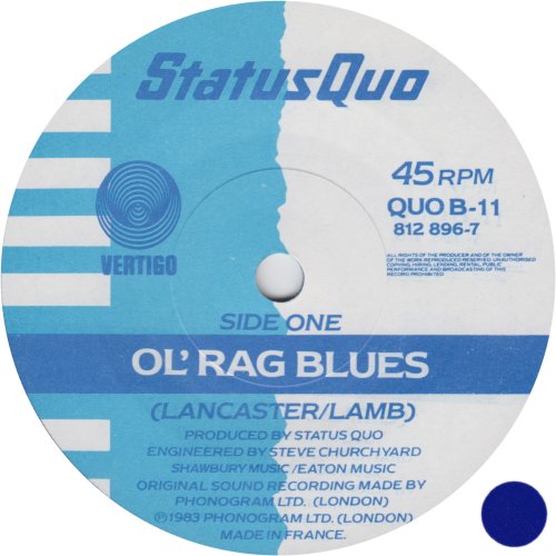 OL' RAG BLUES Ltd Edition Blue Vinyl Side A