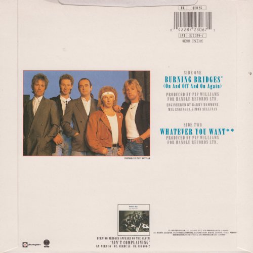 BURNING BRIDGES (ON AND OFF AND ON AGAIN) Standard Picture Sleeve with Promo sticker Rear