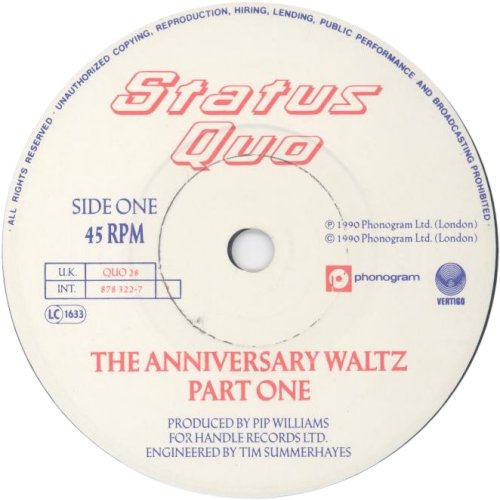 ANNIVERSARY WALTZ PART ONE White Paper Label Side A