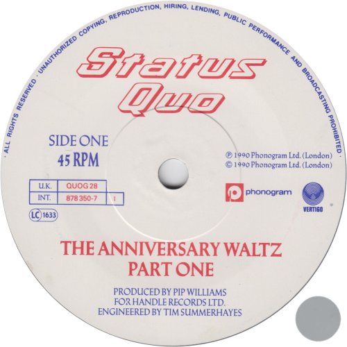 ANNIVERSARY WALTZ PART ONE Ltd Edition Silver Vinyl - White Paper Label Side A