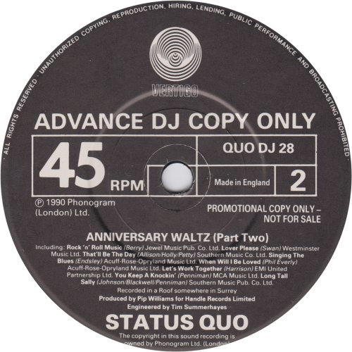 ANNIVERSARY WALTZ PART ONE Promo - Black Paper label Side B