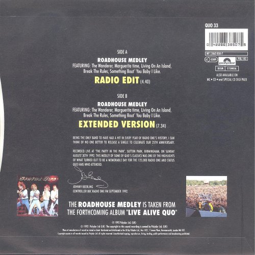 ROADHOUSE MEDLEY Standard Picture Sleeve - Thinner Paper Rear