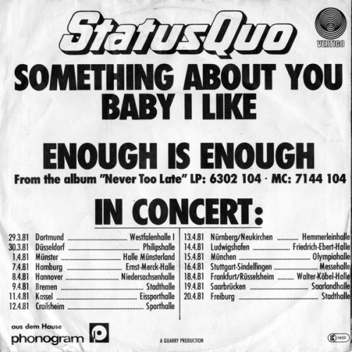 SOMETHING ABOUT YOU BABY I LIKE Picture Sleeve Rear