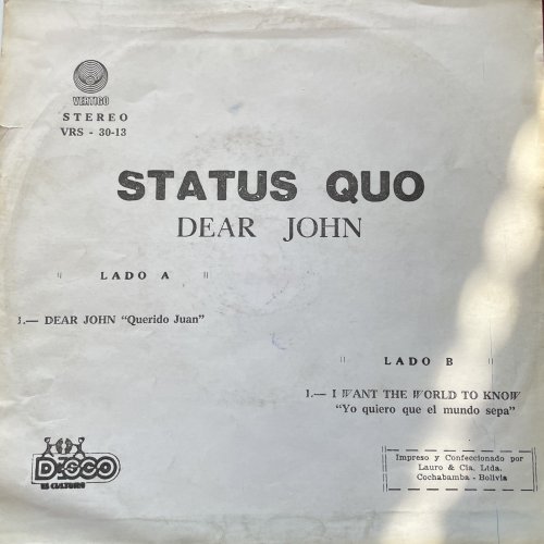 DEAR JOHN Picture Sleeve Rear