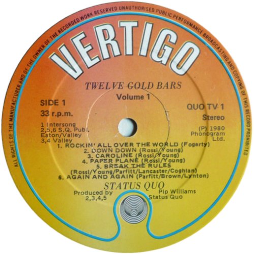 12 GOLD BARS VOLUME TWO (AND ONE) Label - Disc 1 Side A