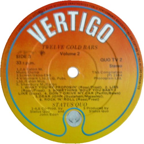 12 GOLD BARS VOLUME TWO (AND ONE) Label - Disc 2 Side A