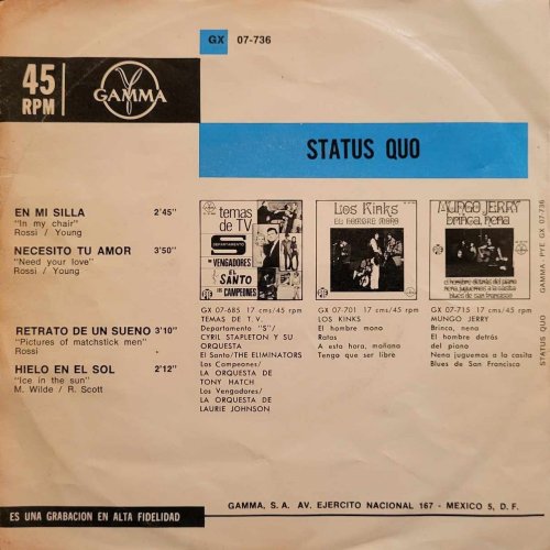 IN MY CHAIR (EP) Picture Sleeve Rear