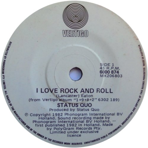 I LOVE ROCK AND ROLL Label Side A