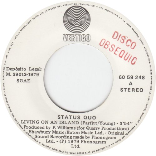 LIVING ON AN ISLAND Promo Label Label