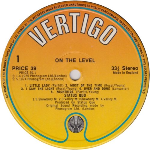 ON THE LEVEL (REISSUE) Standard Orange / Yellow Label Side A