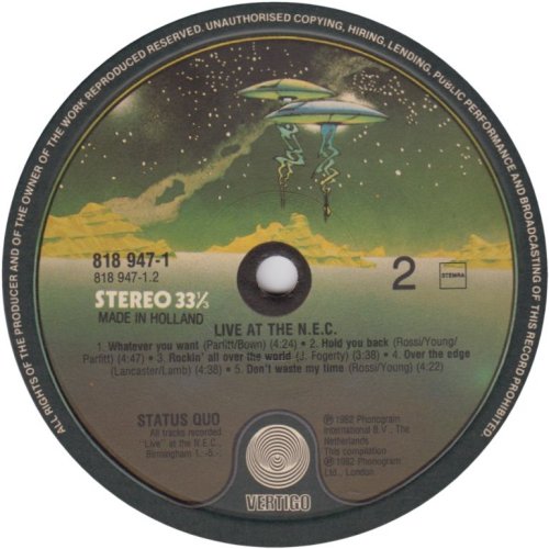LIVE AT THE N.E.C. Standard label Side B