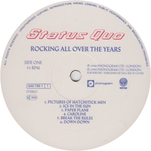 ROCKING ALL OVER THE YEARS Standard label: Disc 1 Side A
