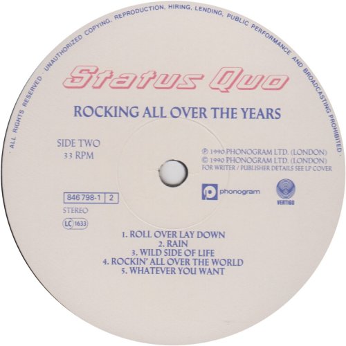 ROCKING ALL OVER THE YEARS Standard label: Disc 1 Side B