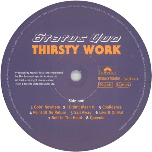 THIRSTY WORK Standard Label Side A
