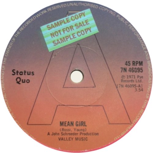 MEAN GIRL (Reissue) Promo - Solid Centre Label
