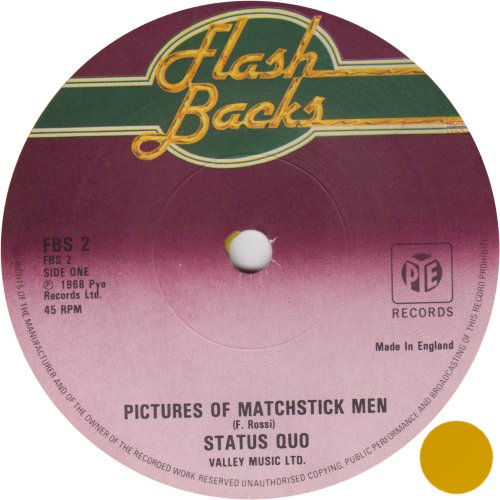 PICTURES OF MATCHSTICK MEN (Flashbacks) Reissue: Yellow Vinyl - Solid Centre Side A