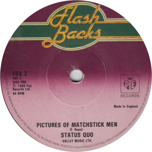 PICTURES OF MATCHSTICK MEN (Flashbacks) Reissue: Black Vinyl - Solid Centre Side A