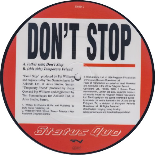 DON'T STOP Ltd Edition Picture Disc Side B